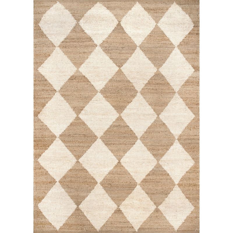 Louie Diamond Checkerboard Natural Jute Flat Woven Area Rug, 4' x 6'