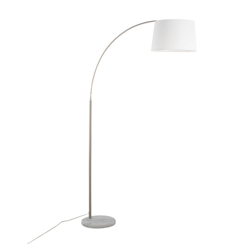 74" Arc Floor Lamp with White Linen Shade and Marble Base