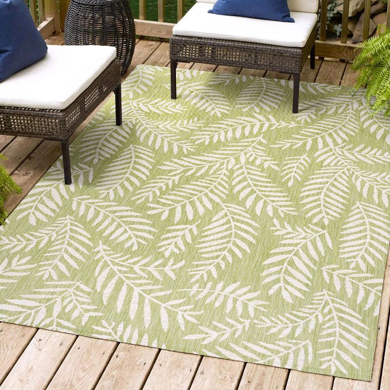 Ivory and Green Synthetic Flat Woven Reversible Rug