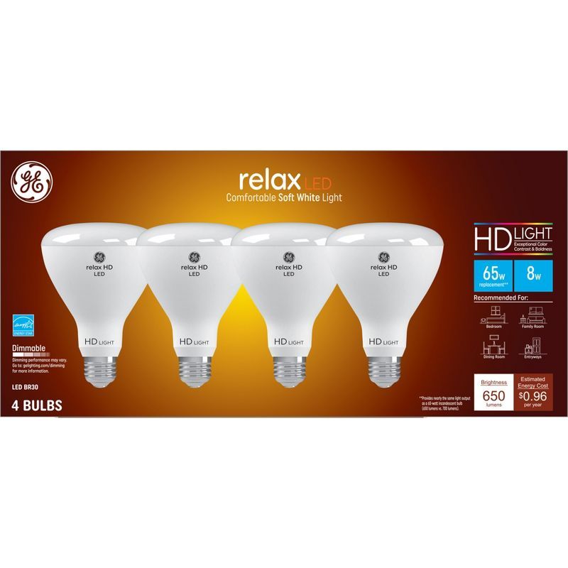 GE Relax Soft White Dimmable LED Flood Light Bulbs, 4 Pack