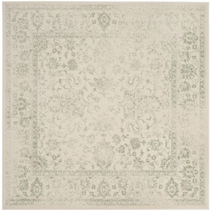 Elegant Ivory and Sage 6' Square Synthetic Area Rug