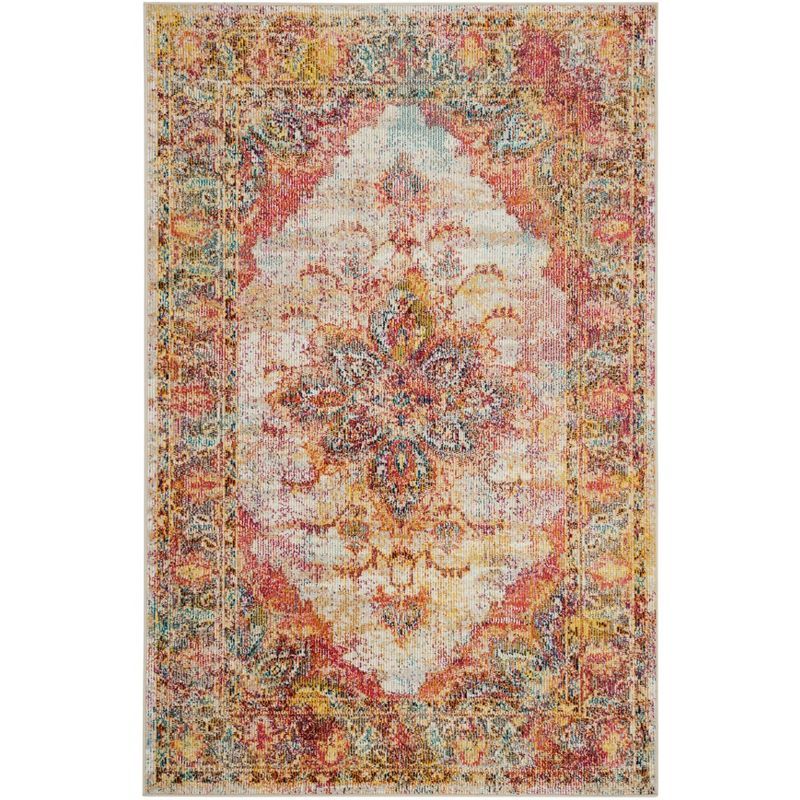 Crystal Cream and Rose Synthetic 9' x 12' Rectangular Area Rug