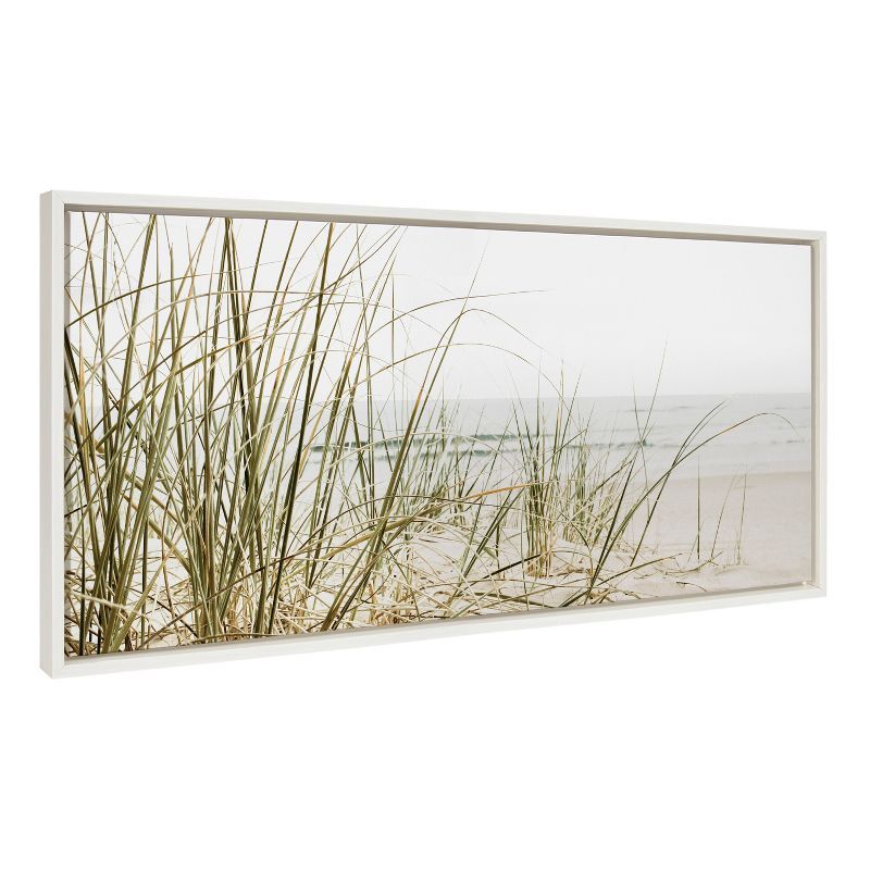 Calming Beach Grass Landscape Canvas Print with White Frame