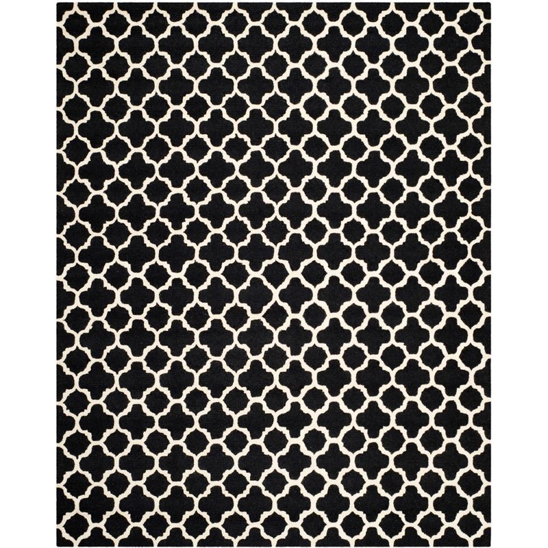 Black and Ivory Hand-Tufted Wool Geometric Area Rug 8' x 10'