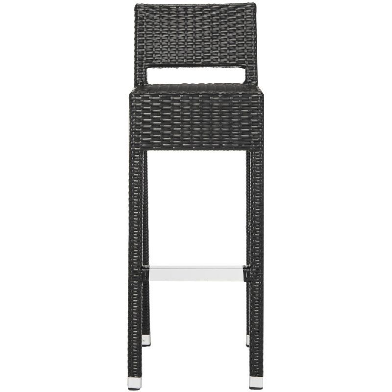 Transitional Black Wicker and Silver Metal Bar Stool