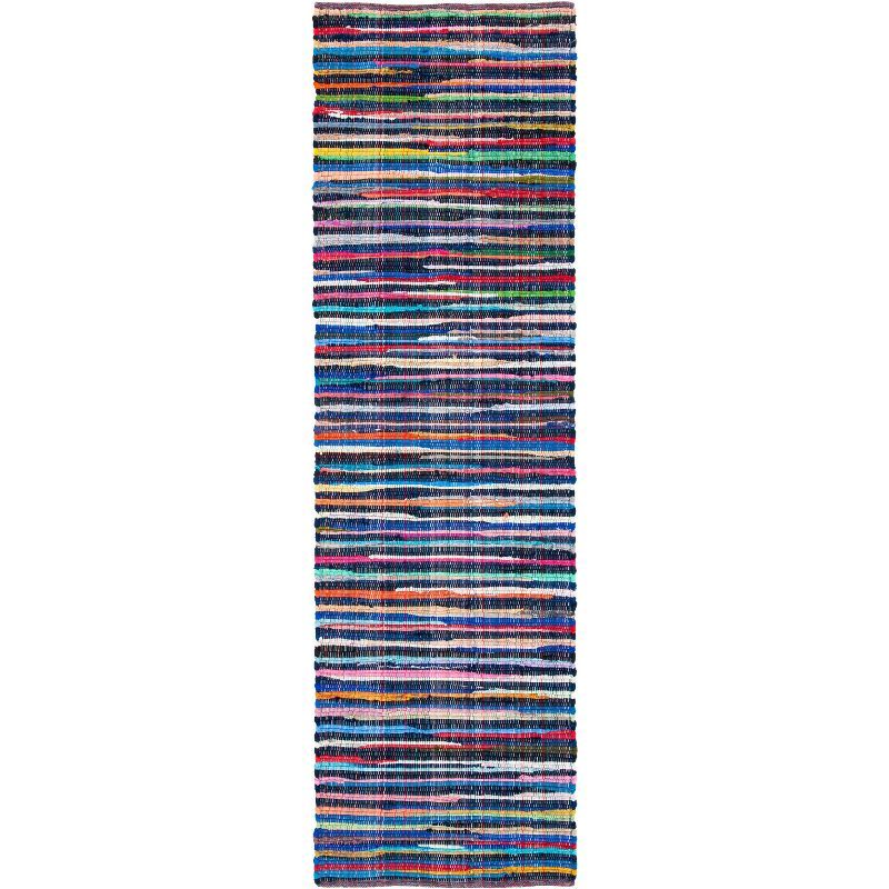 Handmade Blue and Multicolor Striped Wool Cotton Runner Rug