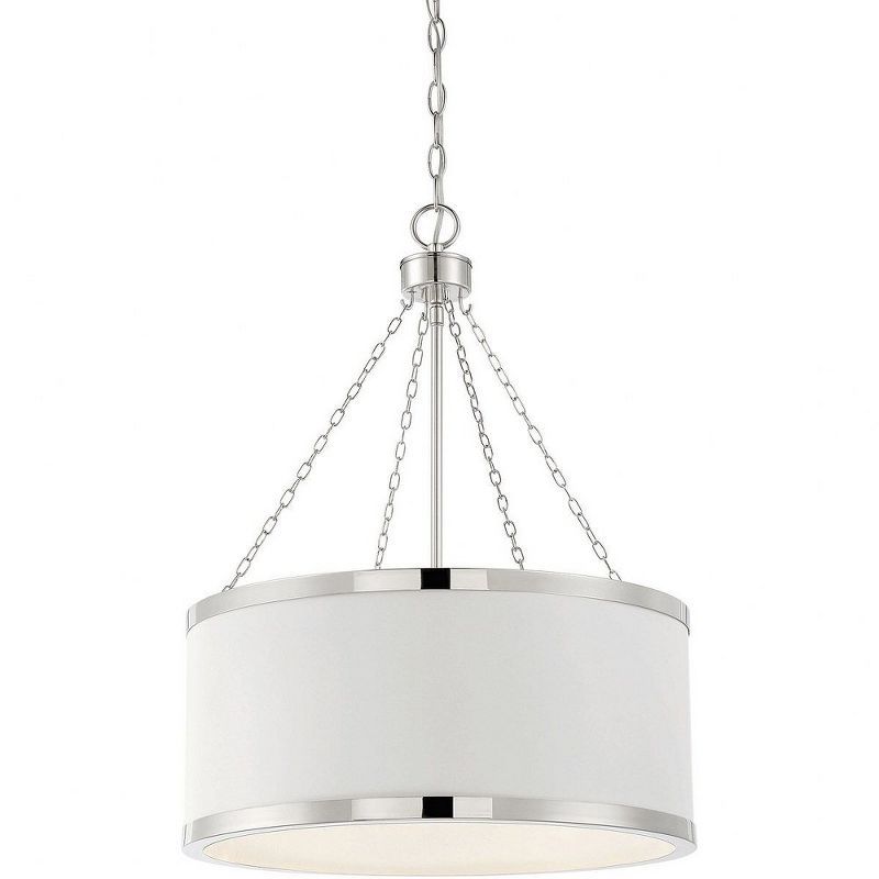 Delphi White Drum Pendant with Polished Nickel Accents