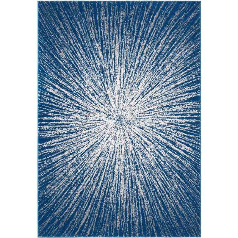 Navy and Ivory Abstract Sunburst 4' x 6' Area Rug