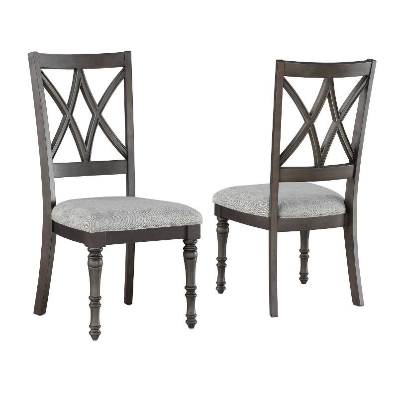 Gray Linen Upholstered Cross Back Side Chair Set