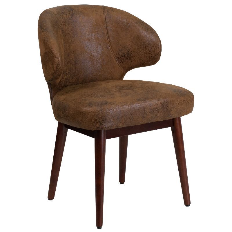 Posh Black LeatherSoft Side Chair with Walnut Legs