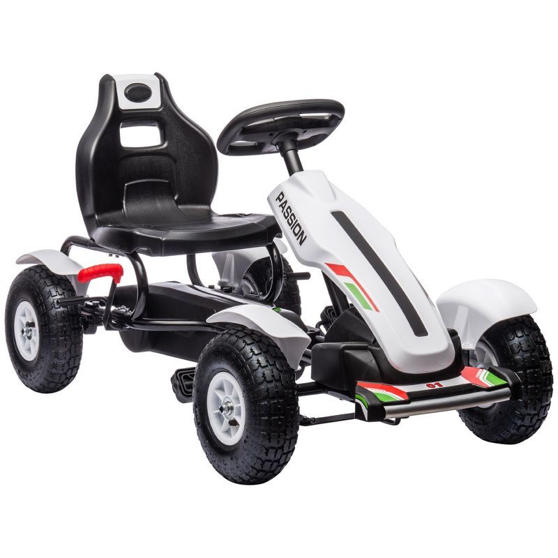 White Adjustable Kids Pedal Go Kart with Rubber Wheels