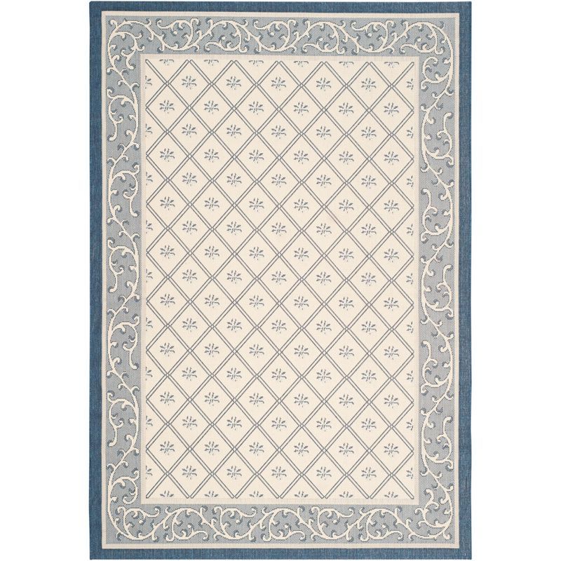 Natural and Blue Synthetic Flat Woven Indoor/Outdoor Area Rug