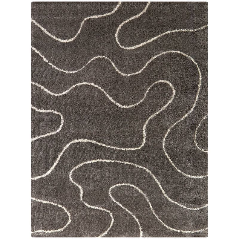 Gray and White Synthetic Rectangular Area Rug