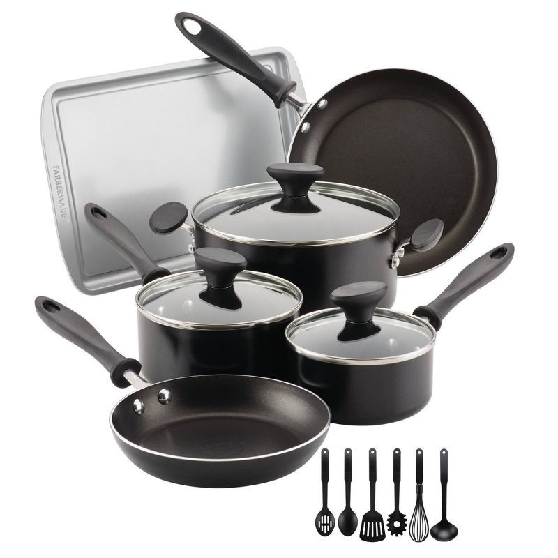 Black 15-Piece Nonstick Aluminum Cookware Set with Tools