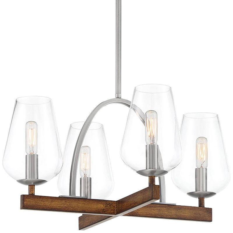 Koa Wood Pewter Mini Pendant with Clear Glass Candle Shades - 4-Light