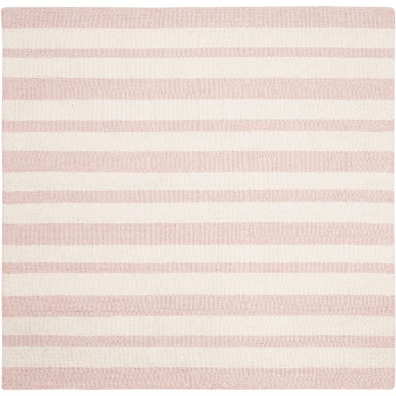 Ivory and Pink Hand-Tufted Wool Kids Square Rug