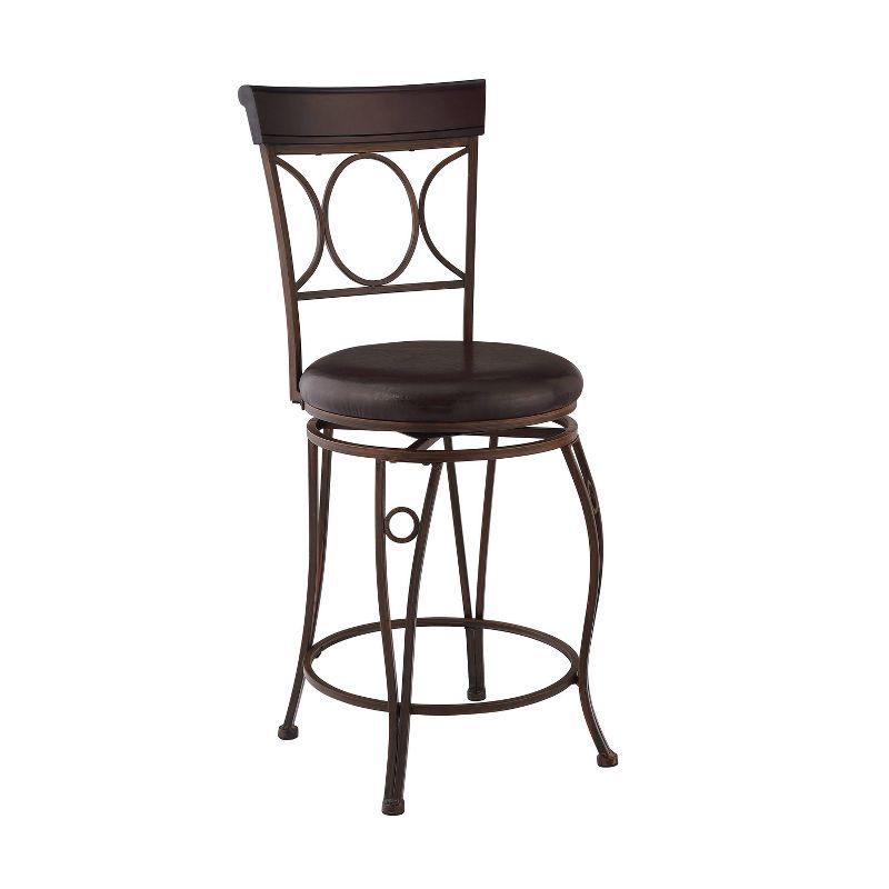 Linon 24'' Dark Brown Metal and Faux Leather Swivel Counter Stool