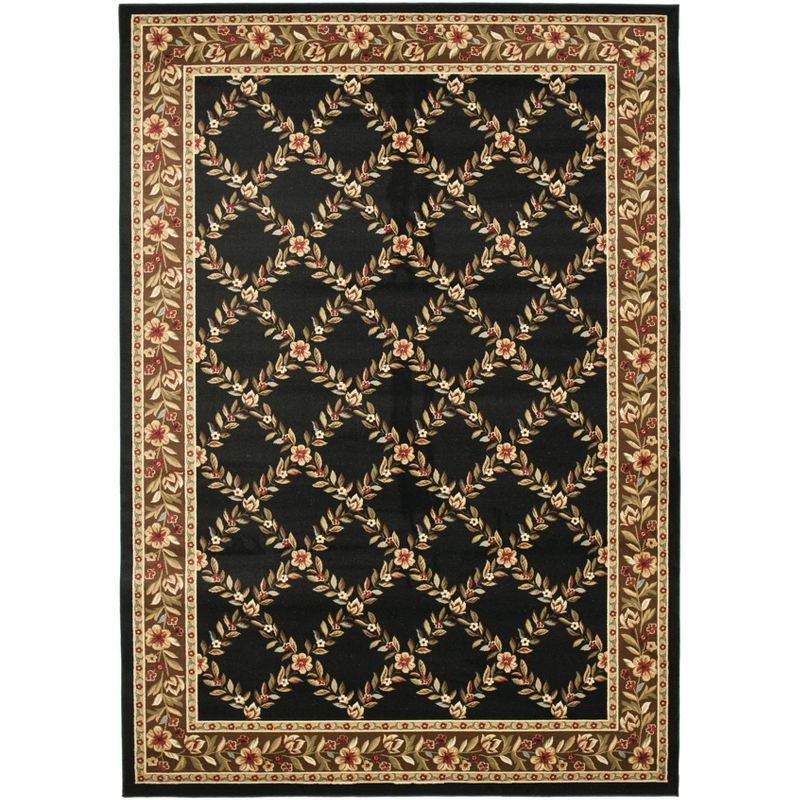 Lyndhurst Black and Brown Floral Border Area Rug