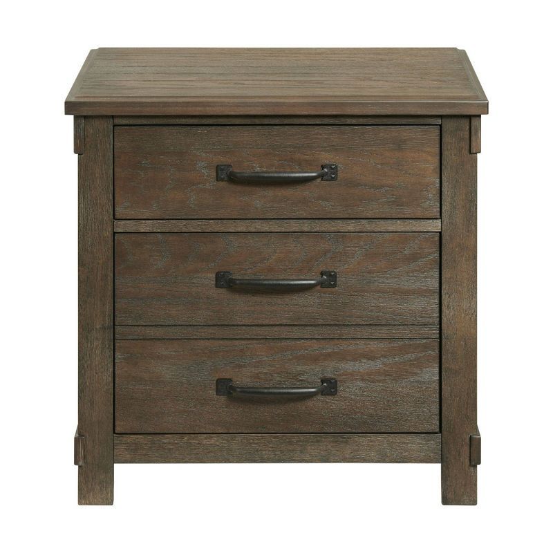 Walnut Rustic 3-Drawer Nightstand with USB Ports