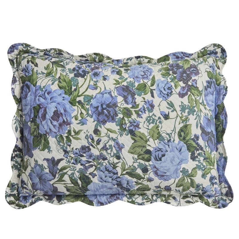 King Navy Floral Cotton Sham with Scalloped Edges