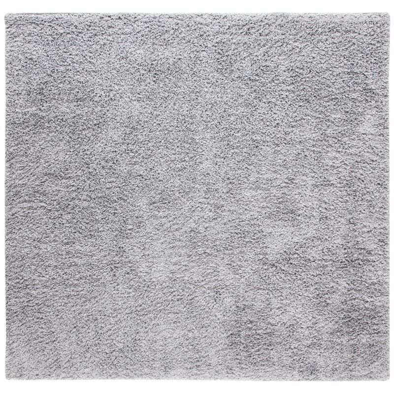 Plush Gray Square Shag Area Rug - Synthetic, Stain-Resistant, 4'