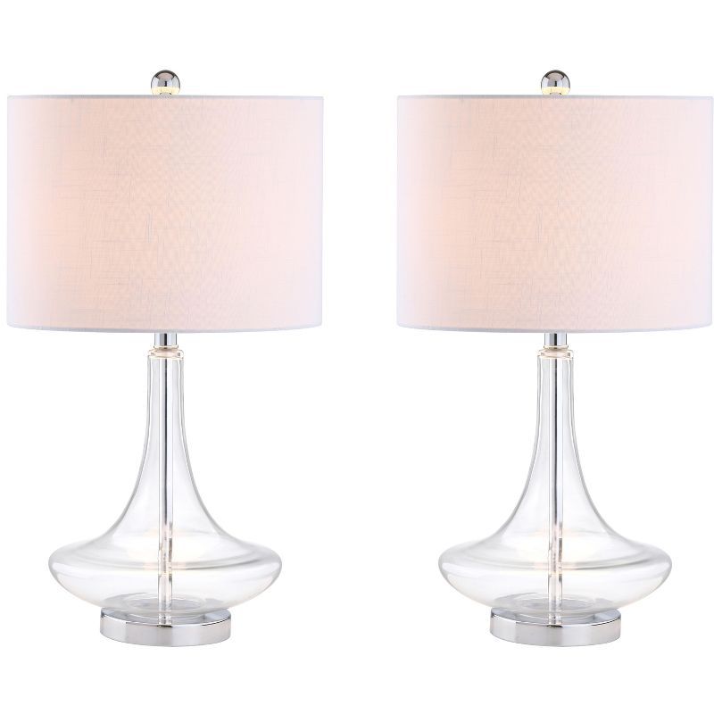 Cecile 25.5" Clear Glass Teardrop LED Table Lamp Set with Linen Shade