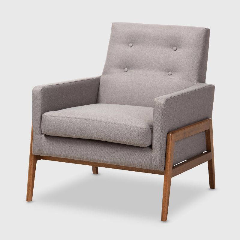 Perris Mid-Century Modern Gray Faux Leather Wood Accent Chair