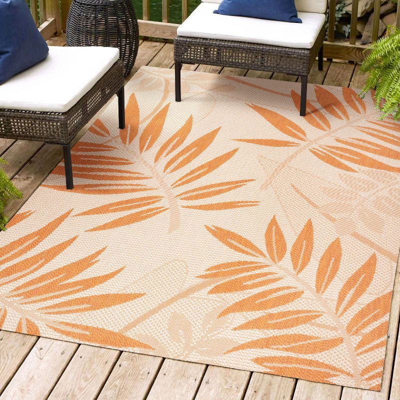 Cream and Orange Synthetic Floral Rectangular Area Rug, 3' x 5'