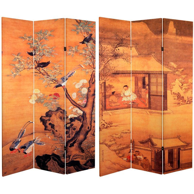 6 ft. Tall Double Sided Chinese Art Canvas Room Divider