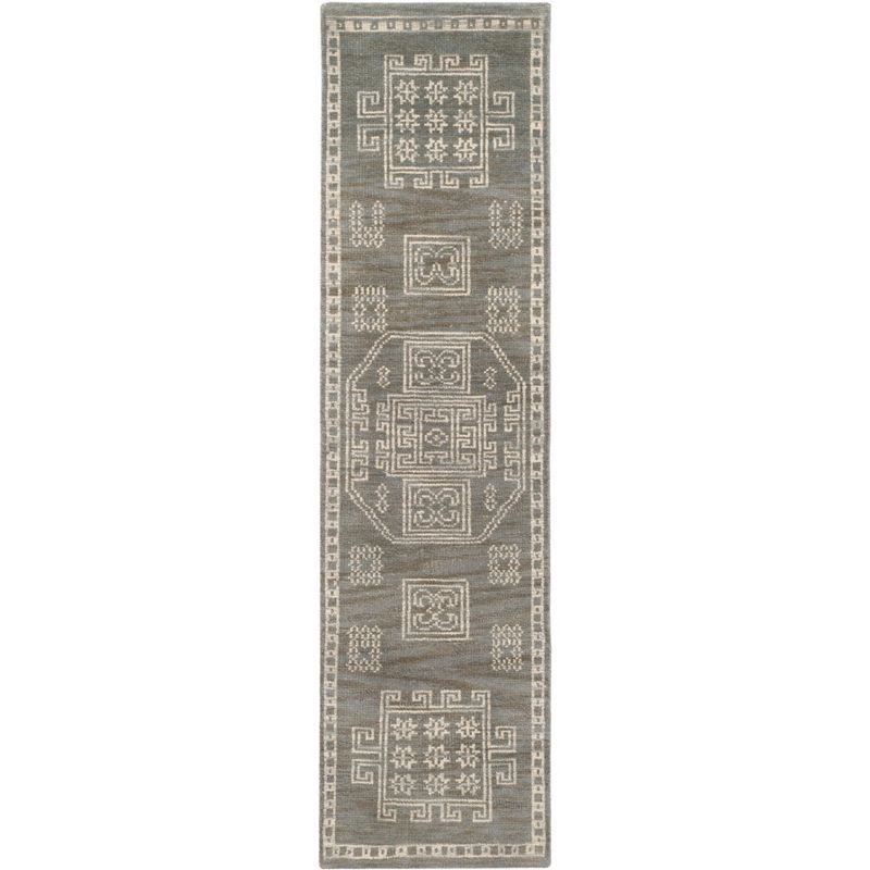 Gray Hand-Knotted Wool Geometric Runner Rug, 2'3" x 8'