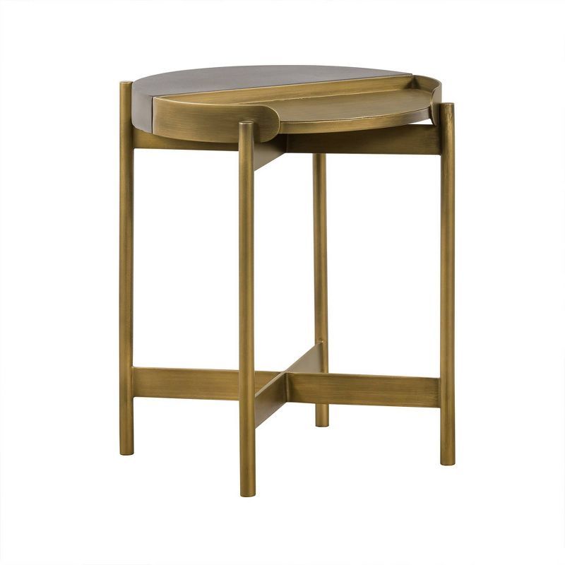 Gray Concrete and Antique Brass Round End Table