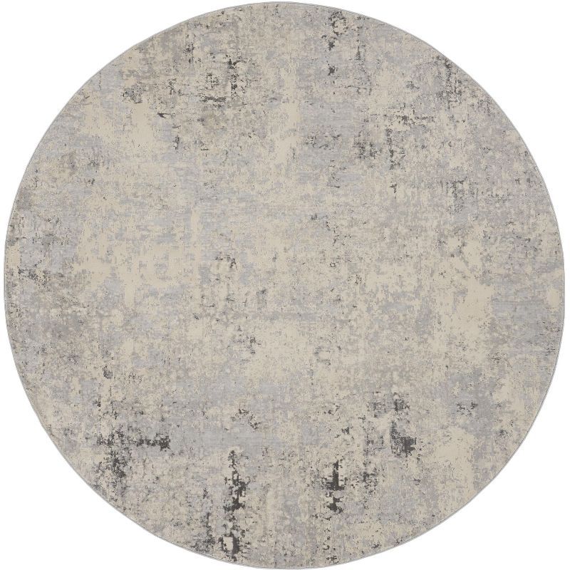 Rustic Grey and Beige Round Synthetic Abstract Rug 5'3"