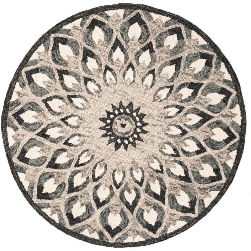 Gray and Ivory Round Hand-Tufted Wool Area Rug