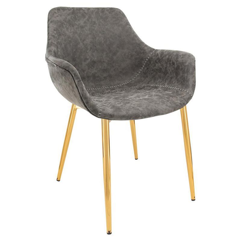 Mid Century Modern Gray Leather Armchair with Gold Metal Legs