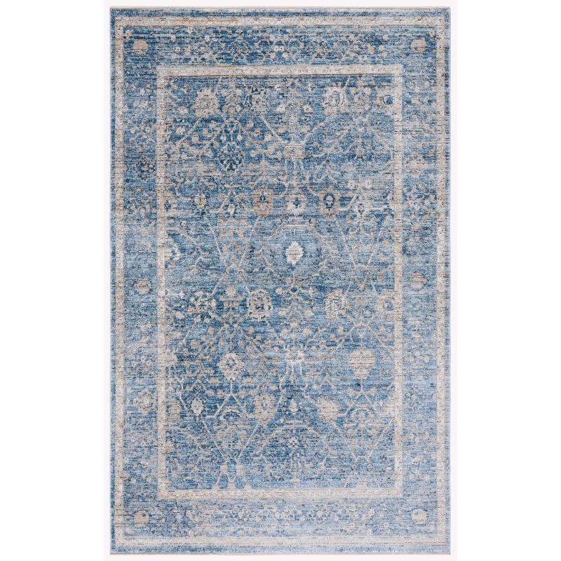 Hand-Knotted Gray and Turquoise Wool Floral Area Rug, 5' x 8'