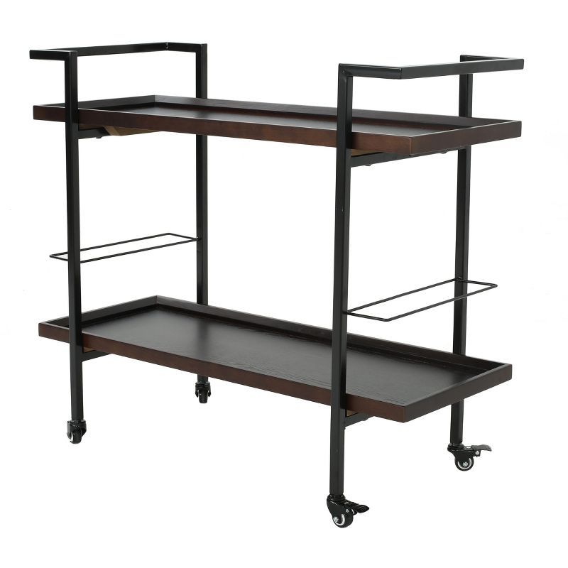 Gerard Dark Walnut and Black Industrial Bar Cart with Storage