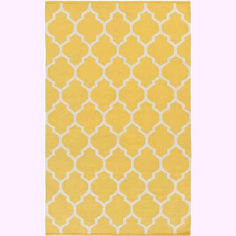 Ivory and Saffron Trellis Wool and Cotton 3' x 5' Area Rug