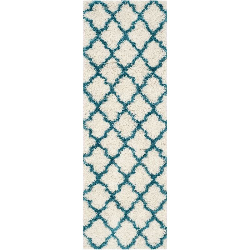 Ivory and Blue Synthetic Shag Kids Runner Rug, 2'3" x 7'