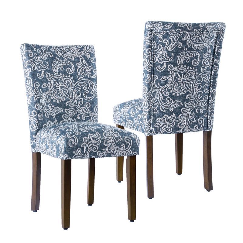 Set of 2 Denim Jacobean Print Linen Parsons Side Chairs