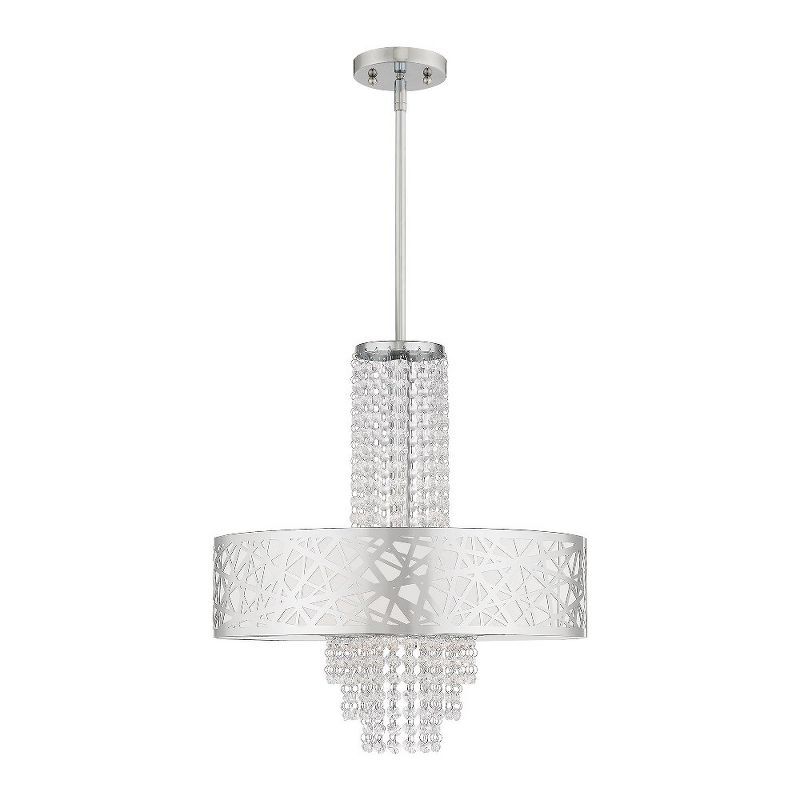 Polished Chrome Drum Chandelier with Clear Crystals