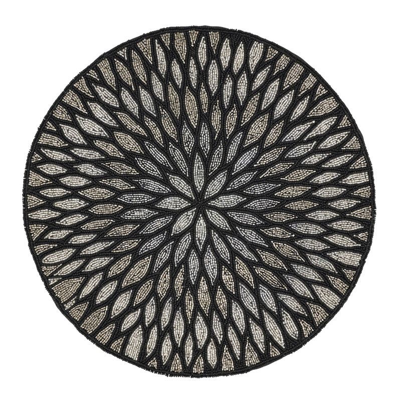 Black and Beige Beaded Round Placemats Set of 4