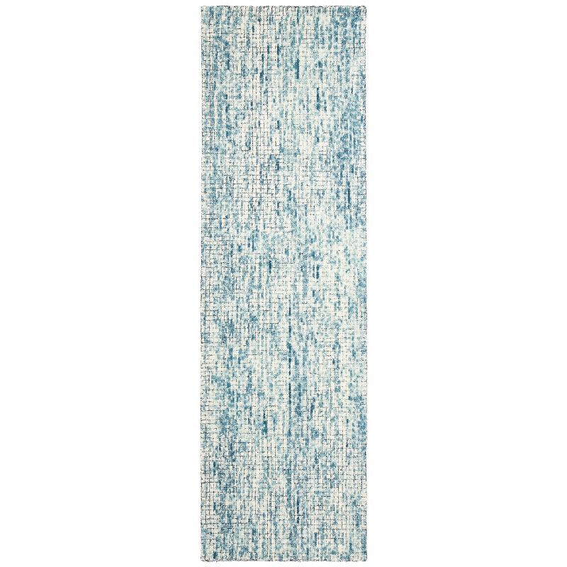 Ivory and Navy Hand-Tufted Wool Abstract Runner Rug
