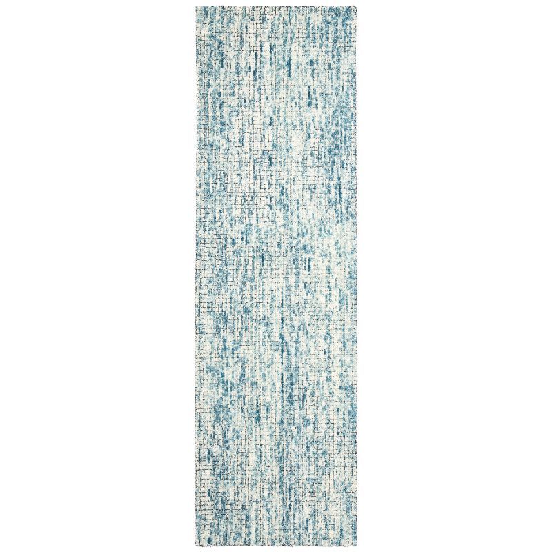 Ivory and Navy Abstract Handmade Wool Runner Rug