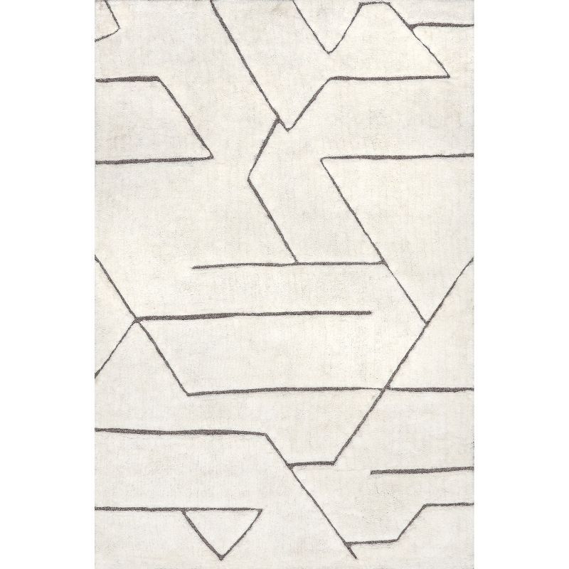 Handmade Geometric Off-White Wool Area Rug