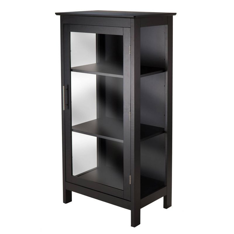 Transitional Black Solid Wood Display Curio Cabinet with Tempered Glass