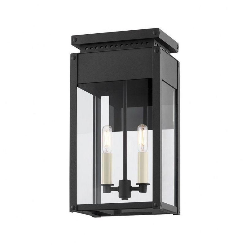 Braydan Textured Black Iron 2-Light Wall Sconce with Clear Glass Shade