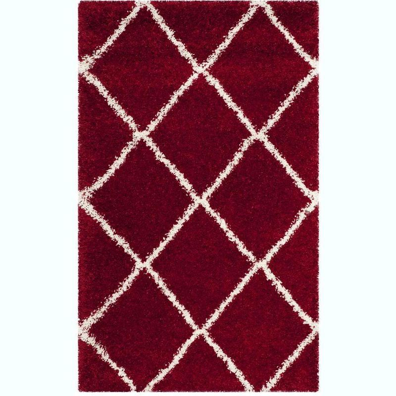 Red and Ivory Diamond Shag Synthetic Area Rug