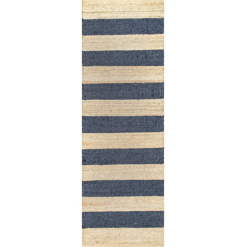 Alisia Denim and Beige Flatweave Jute Runner Rug, 2' 6" x 6'