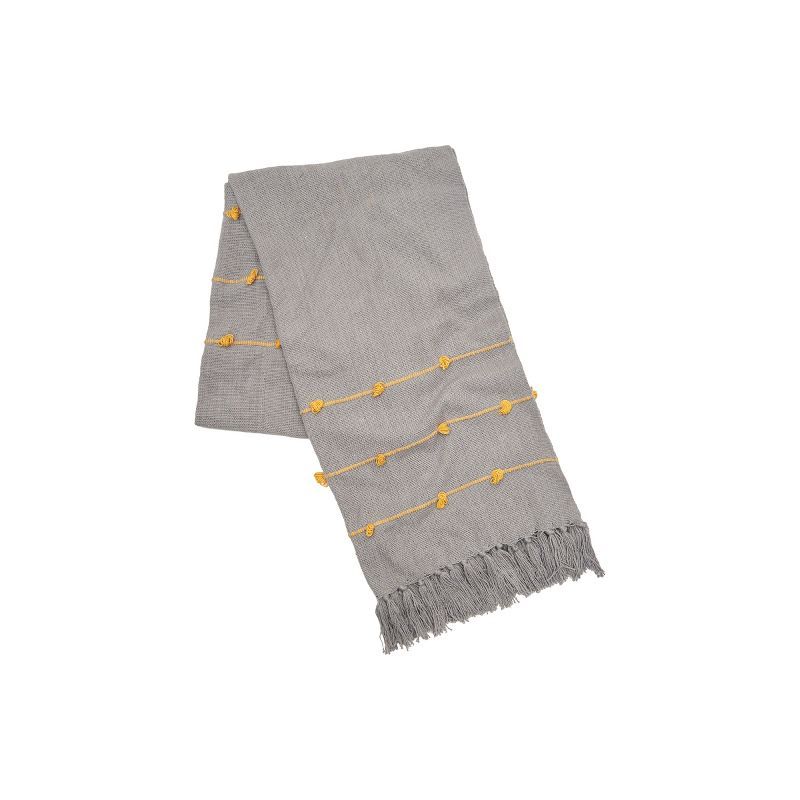 Ochre and Gray Cotton Throw Blanket with Tufts