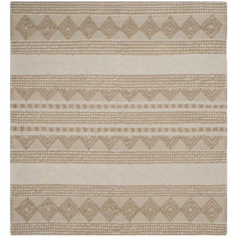 Beige and Ivory Hand-Tufted Wool Square Area Rug